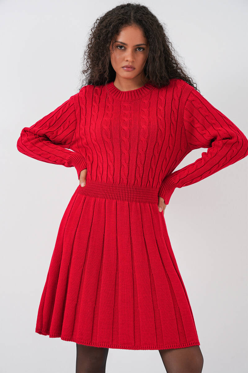 Kadın Kısa Triko Elbise 15943 - Kırmızı - BİGDART