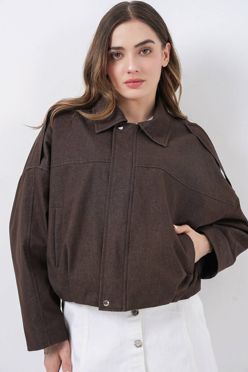 Kadın Kot Bomber Ceket 0737 - Kahverengi - BİGDART