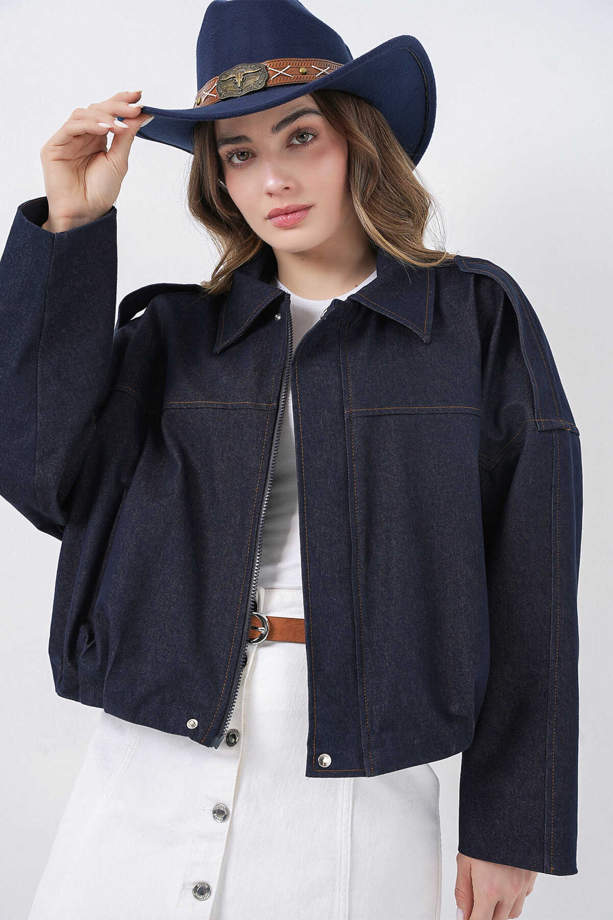 Kadın Kot Bomber Ceket 0737 - Lacivert - 4
