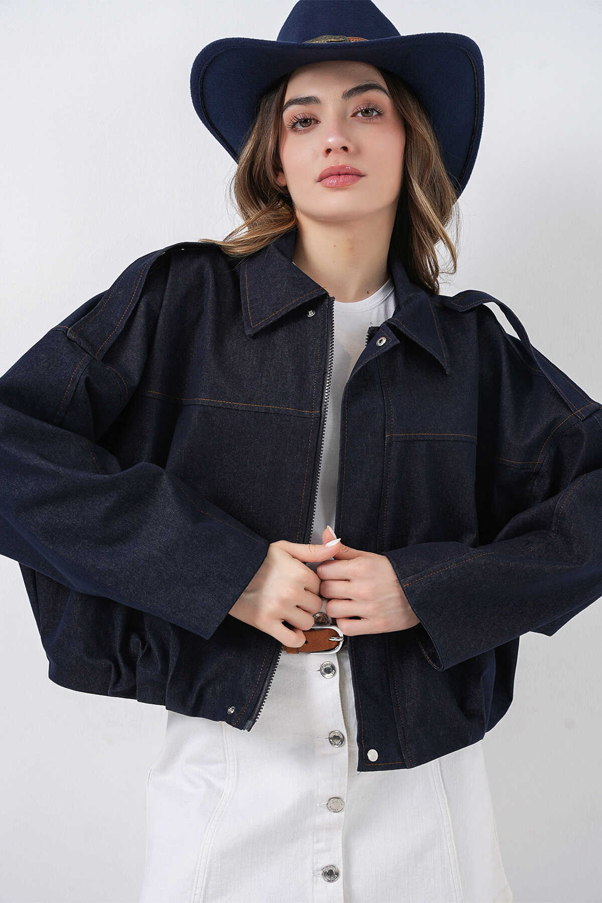 Kadın Kot Bomber Ceket 0737 - Lacivert - 5