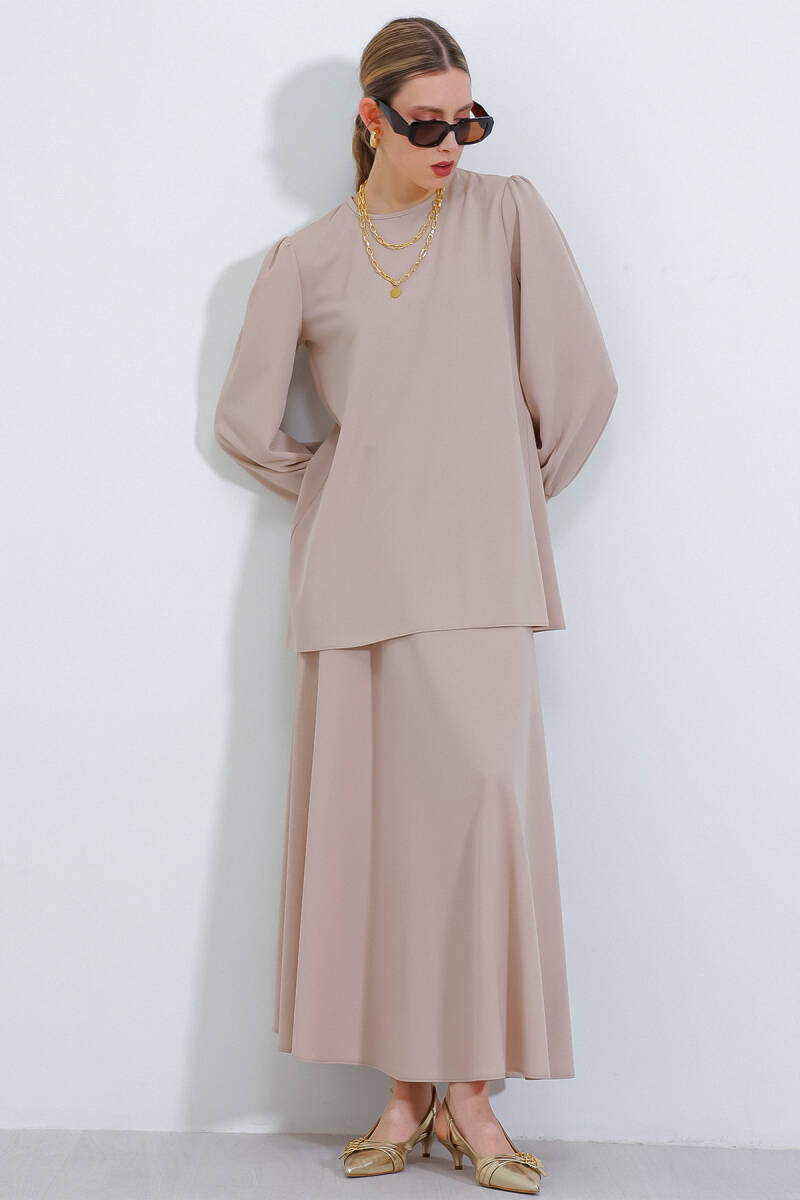 Kadın Krem Örme Etek Tunik Alt Üst Takım 8014 - BİGDART