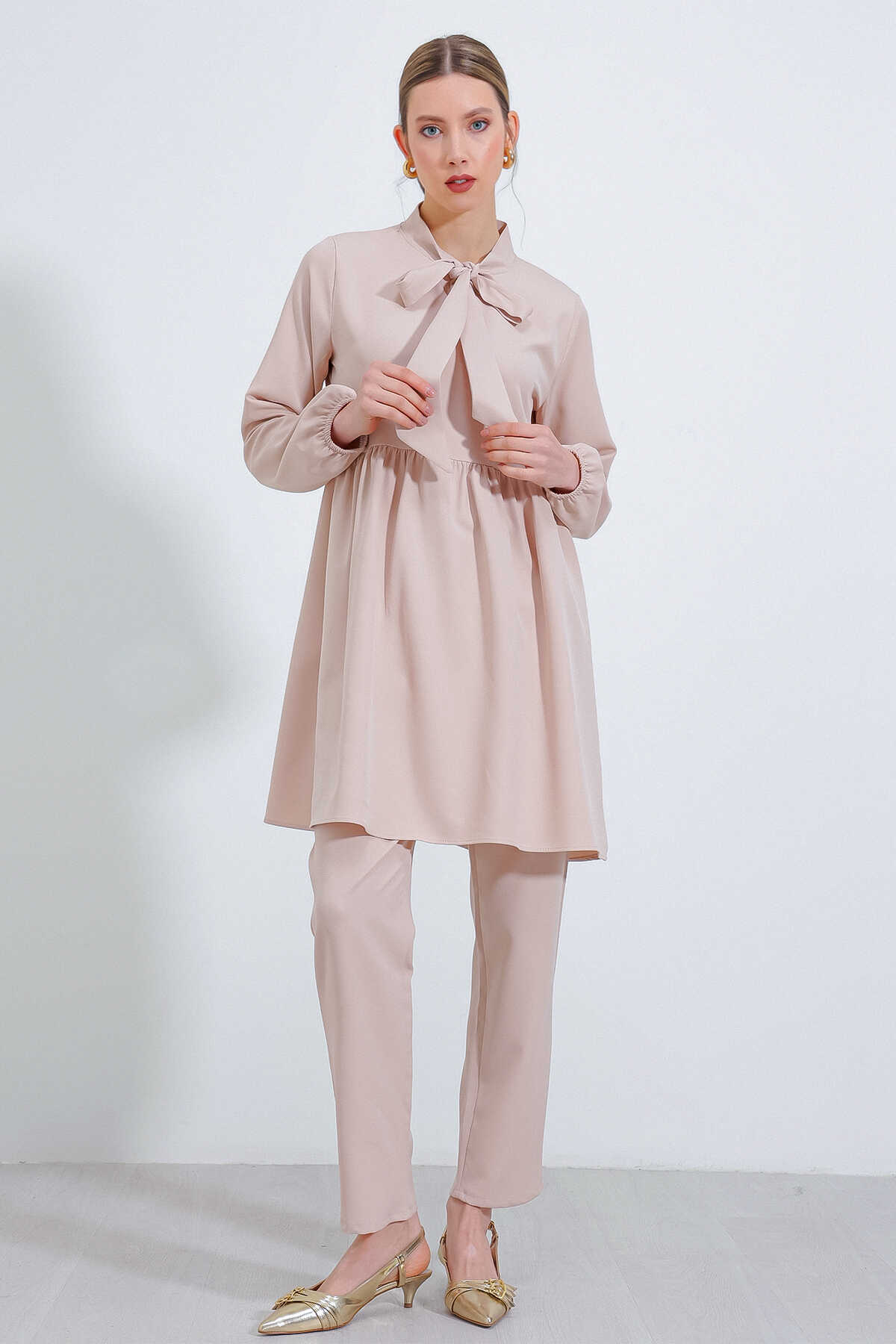 Kadın Krem Örme Pantolon Tunik Alt Üst Takım 6654 - 3