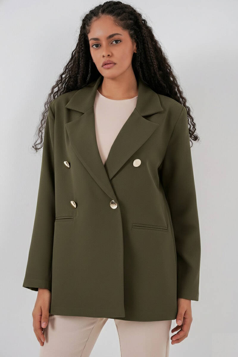 Kadın Kruvaze Yaka Blazer Ceket 0722 - Haki - BİGDART