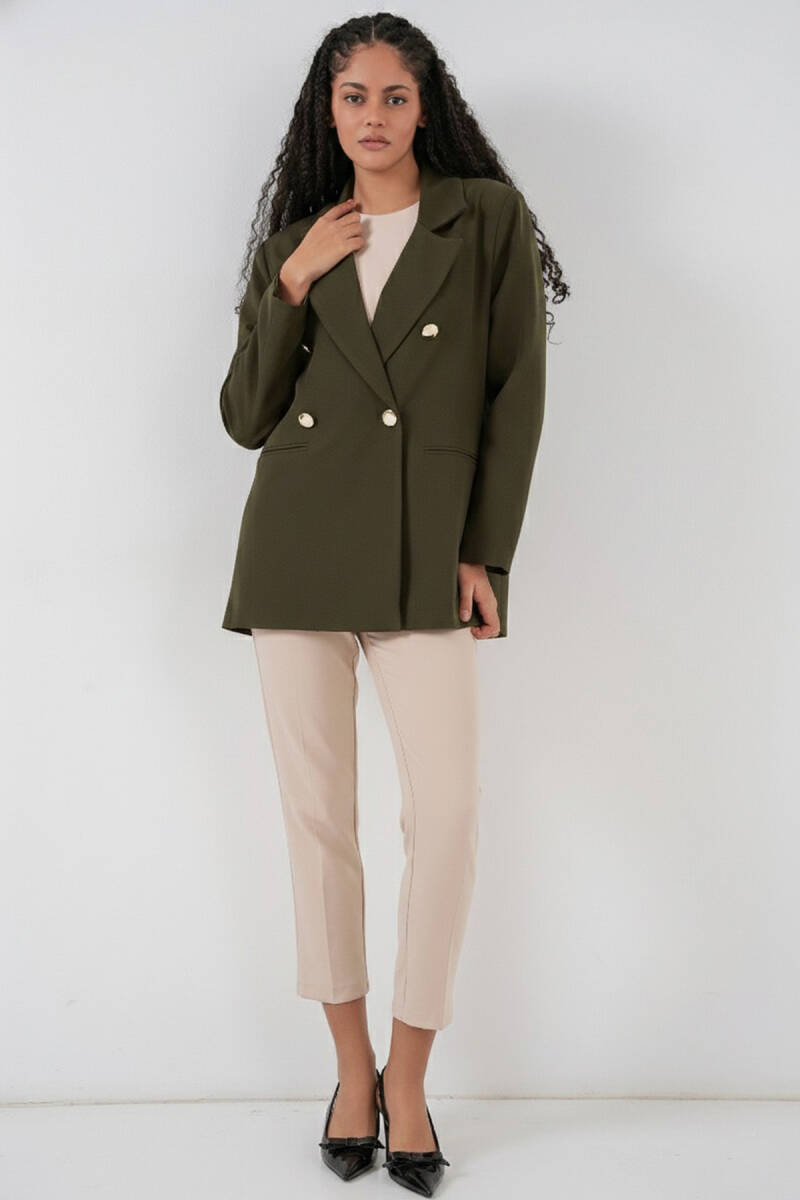 Kadın Kruvaze Yaka Blazer Ceket 0722 - Haki (1)