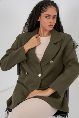 Kadın Kruvaze Yaka Blazer Ceket 0722 - Haki - 3
