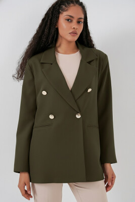 Kadın Kruvaze Yaka Blazer Ceket 0722 - Haki - 4