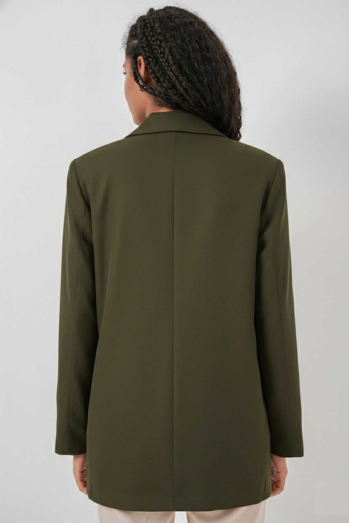 Kadın Kruvaze Yaka Blazer Ceket 0722 - Haki - 5