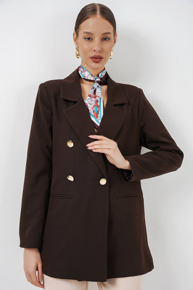Kadın Kruvaze Yaka Blazer Ceket 0722 - Kahverengi - BİGDART