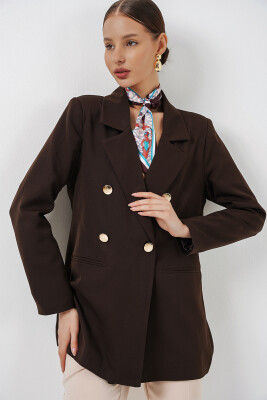 Kadın Kruvaze Yaka Blazer Ceket 0722 - Kahverengi - 4