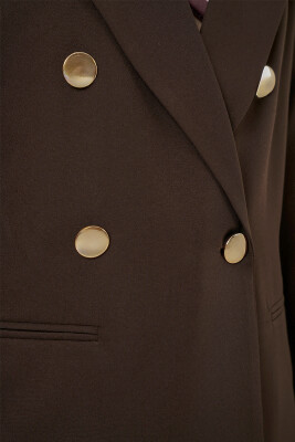 Kadın Kruvaze Yaka Blazer Ceket 0722 - Kahverengi - 5
