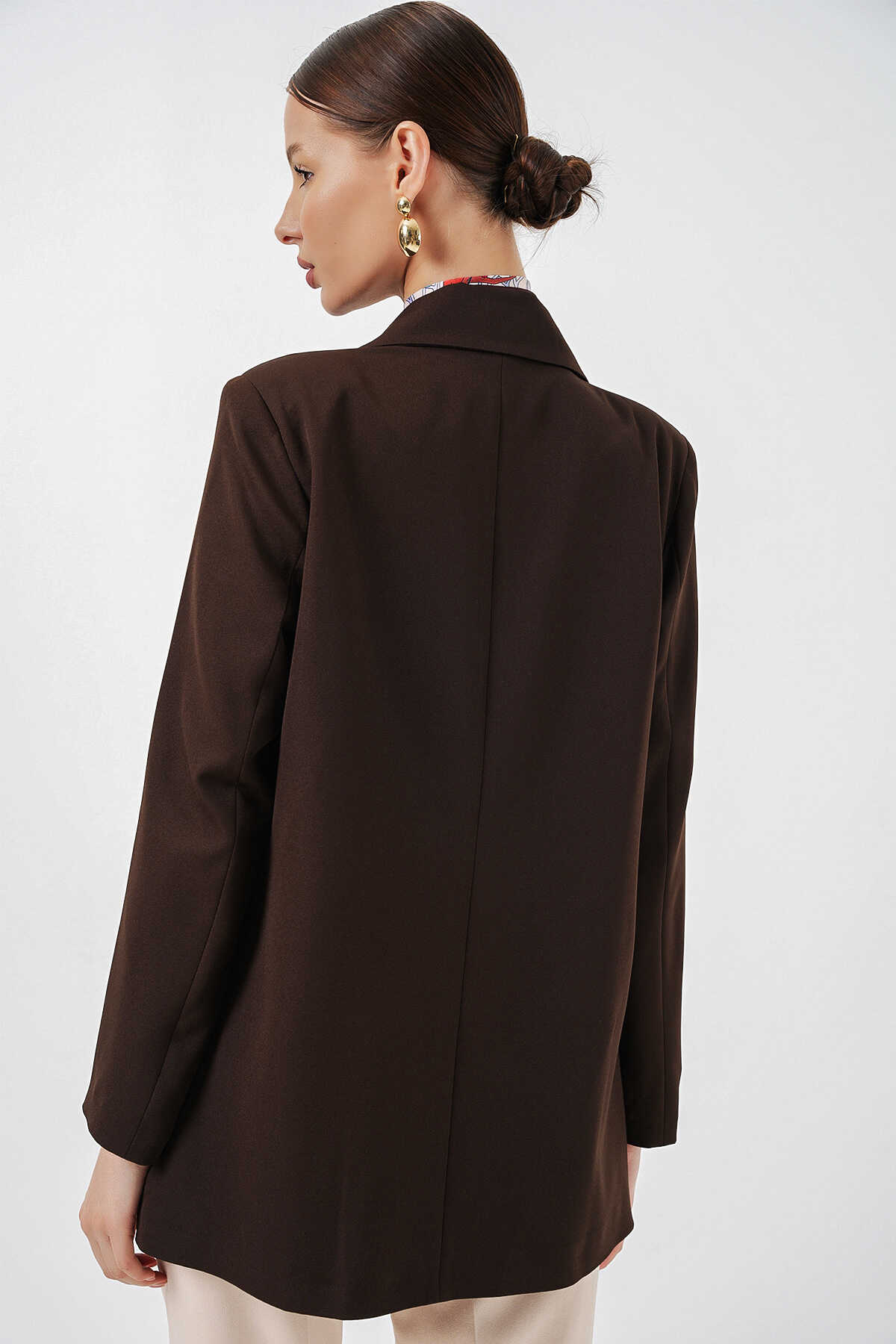 Kadın Kruvaze Yaka Blazer Ceket 0722 - Kahverengi - 6