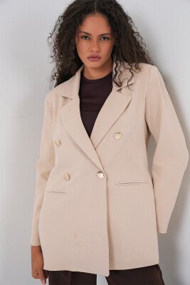 Kadın Kruvaze Yaka Blazer Ceket 0722 - Krem 