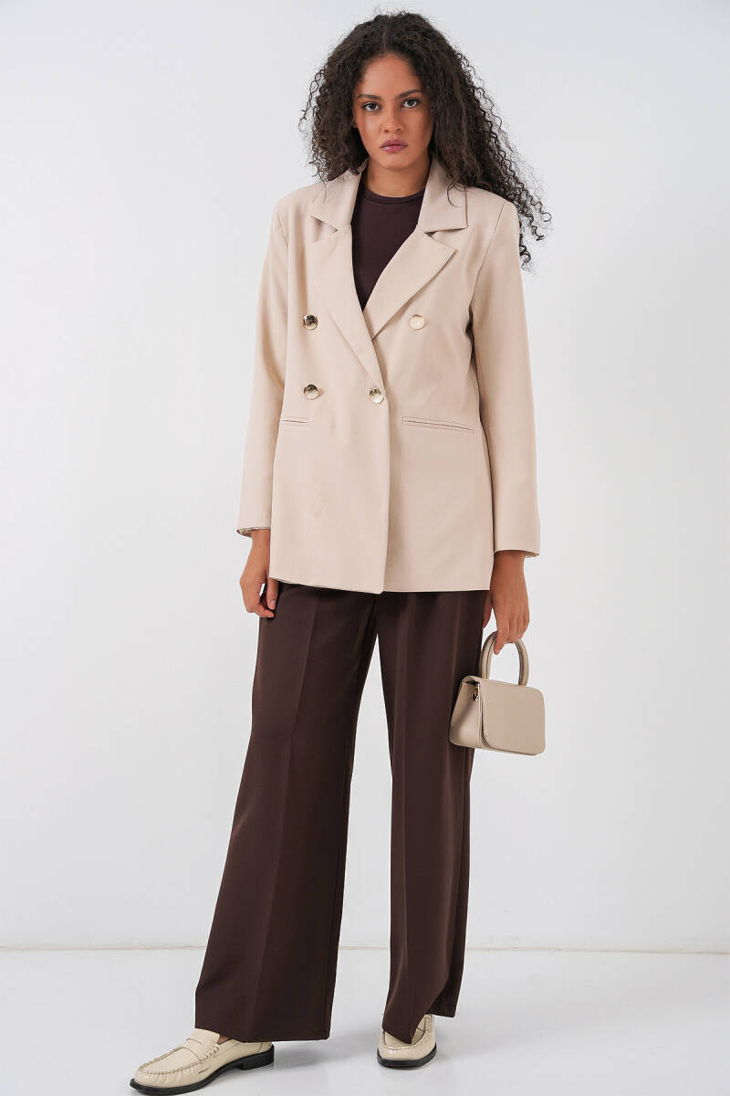 Kadın Kruvaze Yaka Blazer Ceket 0722 - Krem (1)