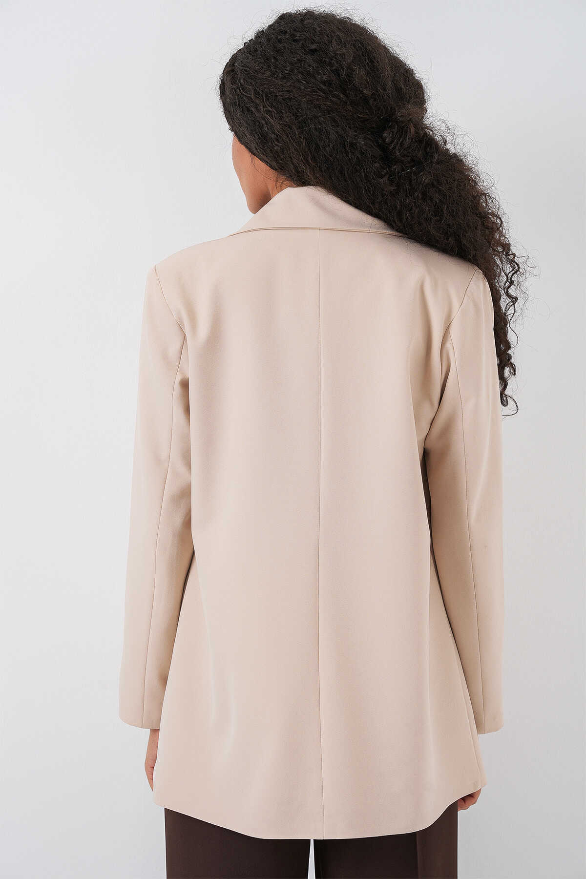 Kadın Kruvaze Yaka Blazer Ceket 0722 - Krem - 5