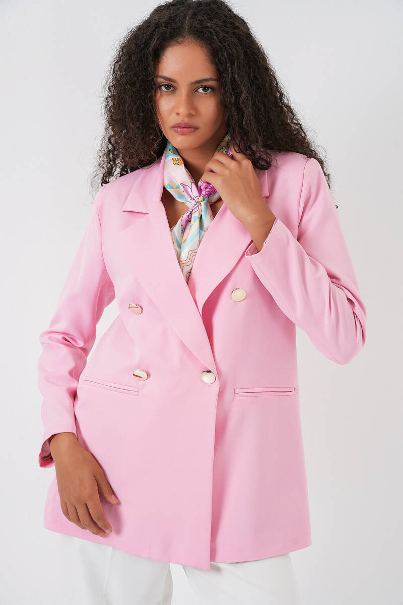 Kadın Kruvaze Yaka Blazer Ceket 0722 - Pudra - BİGDART