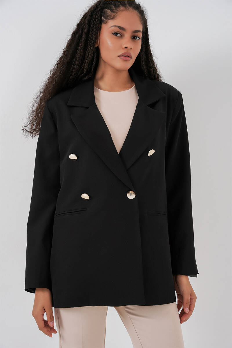 Kadın Kruvaze Yaka Blazer Ceket 0722 - Siyah - BİGDART