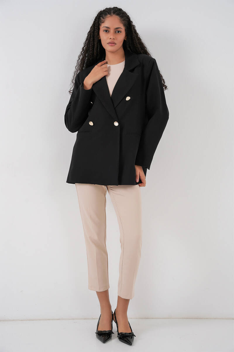 Kadın Kruvaze Yaka Blazer Ceket 0722 - Siyah (1)