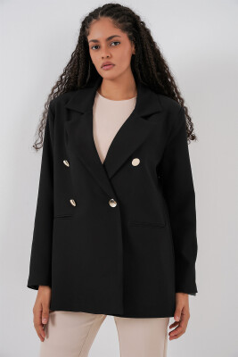 Kadın Kruvaze Yaka Blazer Ceket 0722 - Siyah - 4