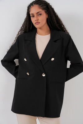 Kadın Kruvaze Yaka Blazer Ceket 0722 - Siyah - 5
