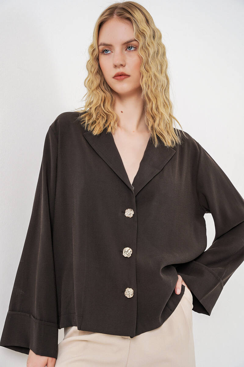 Kadın Kruvaze Yaka Oversize Ceket 0747 - A.Kahve - BİGDART