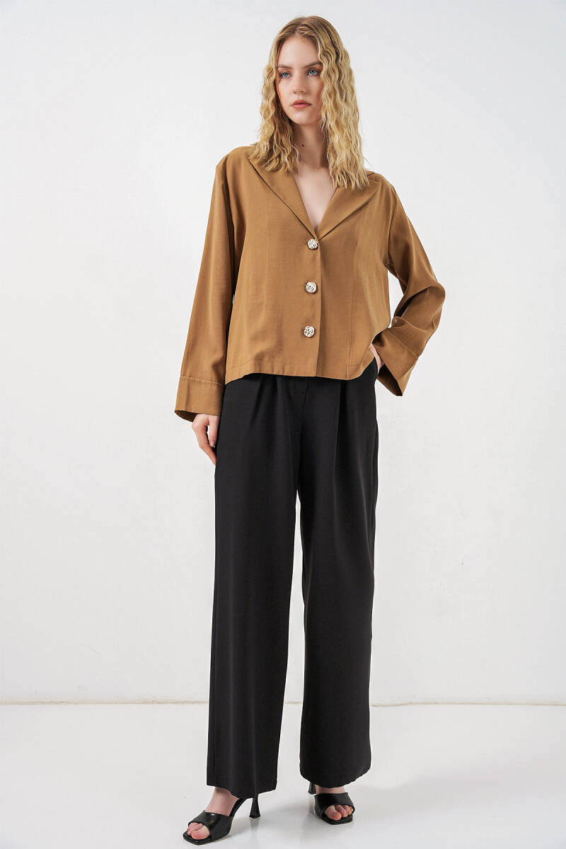 Kadın Kruvaze Yaka Oversize Ceket 0747 - Camel (1)