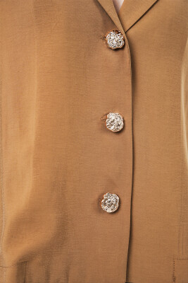 Kadın Kruvaze Yaka Oversize Ceket 0747 - Camel - 5