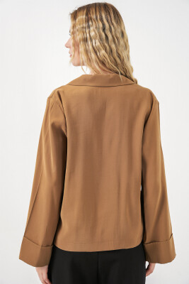 Kadın Kruvaze Yaka Oversize Ceket 0747 - Camel - 6