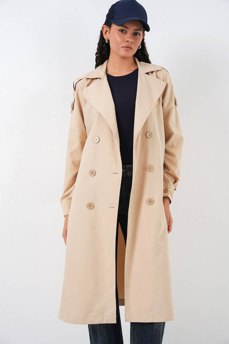 Kadın Kruvaze Yaka Trençkot 5978 - Bej - BİGDART
