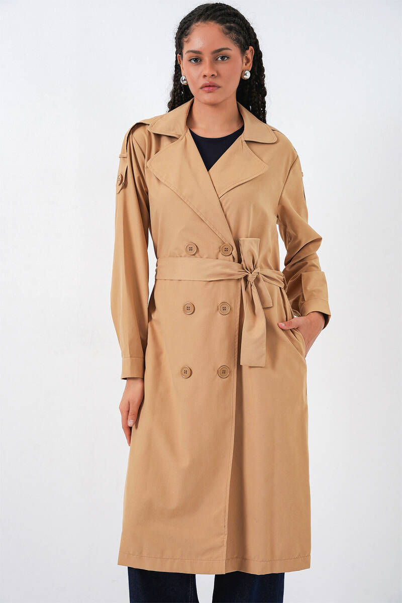 Kadın Kruvaze Yaka Trençkot 5978 - Taba - BİGDART