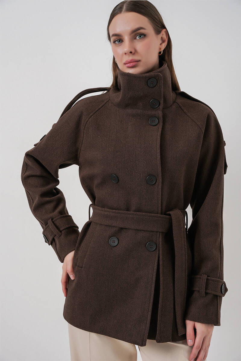 Kadın Kuşaklı Kaşe Kaban 9162 - A.Kahve - BİGDART