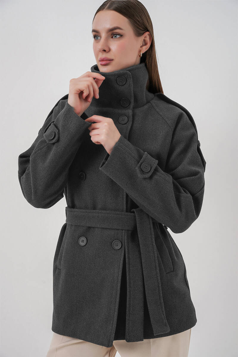 Kadın Kuşaklı Kaşe Kaban 9162 - Antrasit - BİGDART