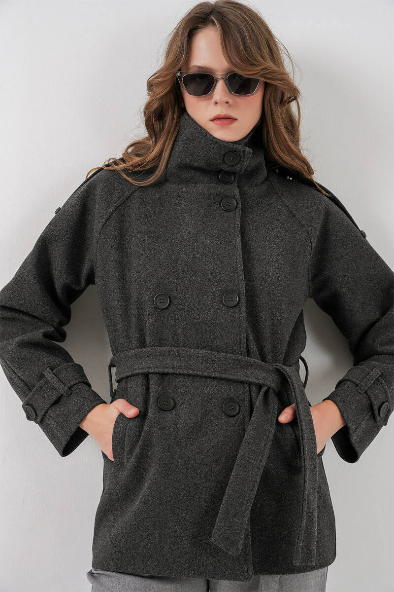 Kadın Kuşaklı Kaşe Kaban 9162 - Antrasit - BİGDART