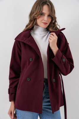 Kadın Kuşaklı Kaşe Kaban 9162 - Bordo - 3