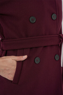 Kadın Kuşaklı Kaşe Kaban 9162 - Bordo - 5