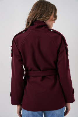 Kadın Kuşaklı Kaşe Kaban 9162 - Bordo - 6