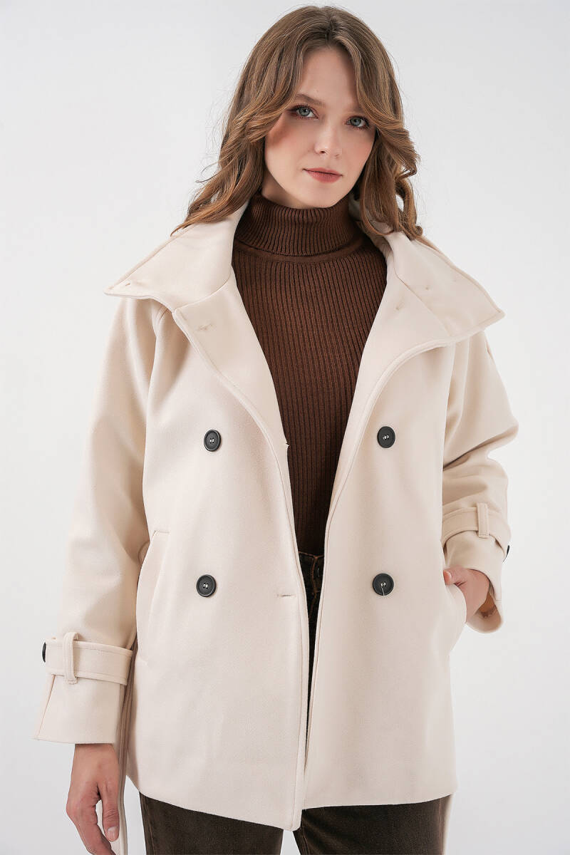 Kadın Kuşaklı Kaşe Kaban 9162 - Ekru - BİGDART