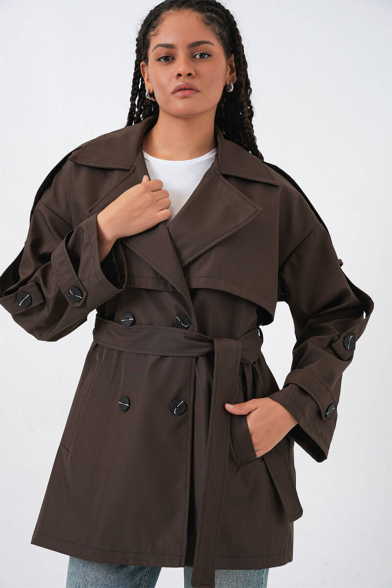 Kadın Kuşaklı Kısa Trençkot 5974 - A.Kahve - BİGDART