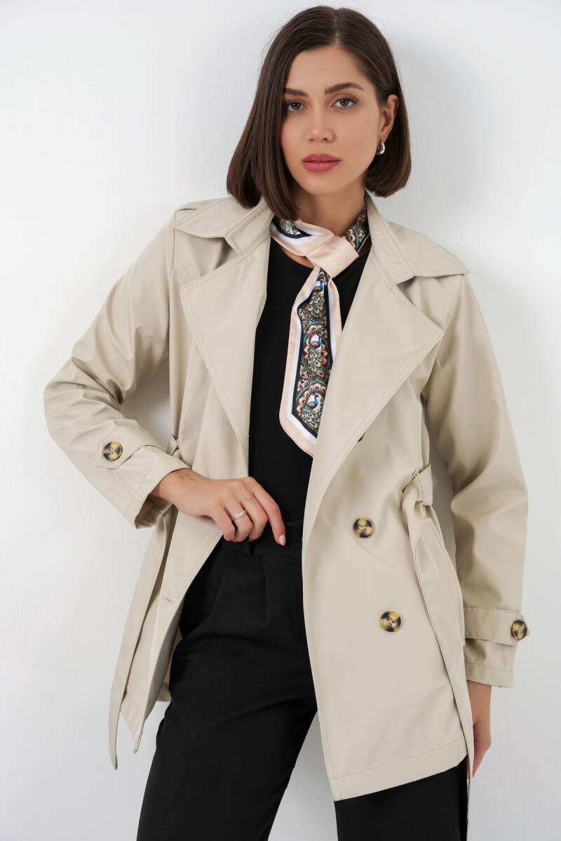 Kadın Kuşaklı Kısa Trençkot 5982 - Bej - BİGDART