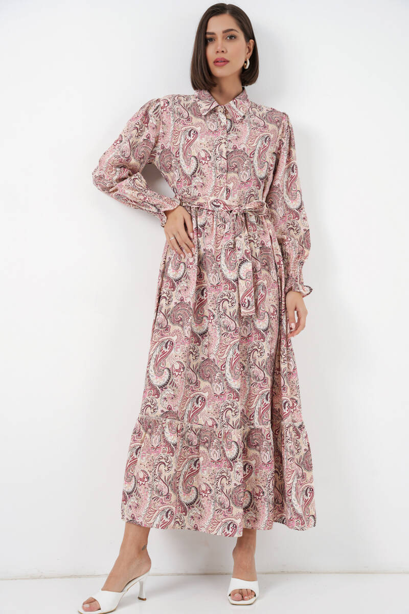 Kadın Kuşaklı Tesettür Elbise 2589 - Pembe - BİGDART