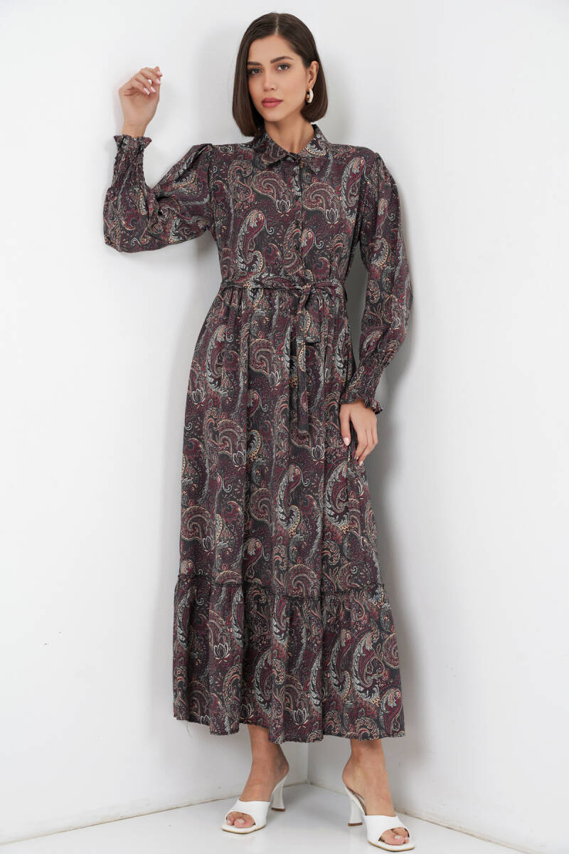 Kadın Kuşaklı Tesettür Elbise 2589 - Siyah - BİGDART