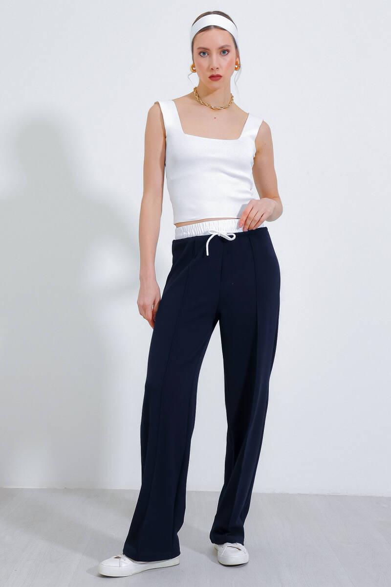 Kadın Lacivert Bol Paça Çımalı Pantolon 6662 - BİGDART