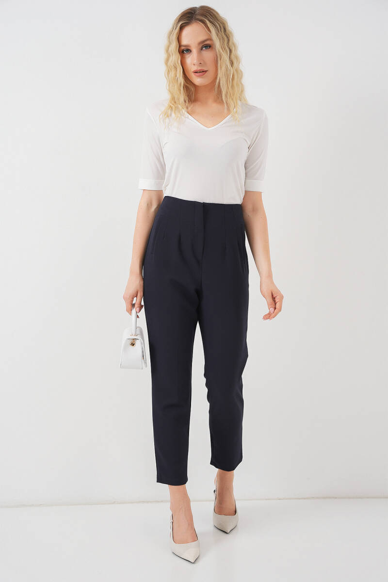 Kadın Lacivert Yüksek Bel Kumaş Pantolon 6650 - BİGDART