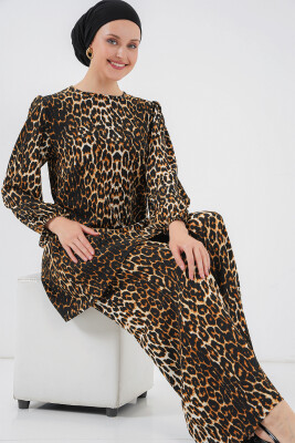 Kadın Leopar Tunik Pantolon Alt Üst Takım 6663 