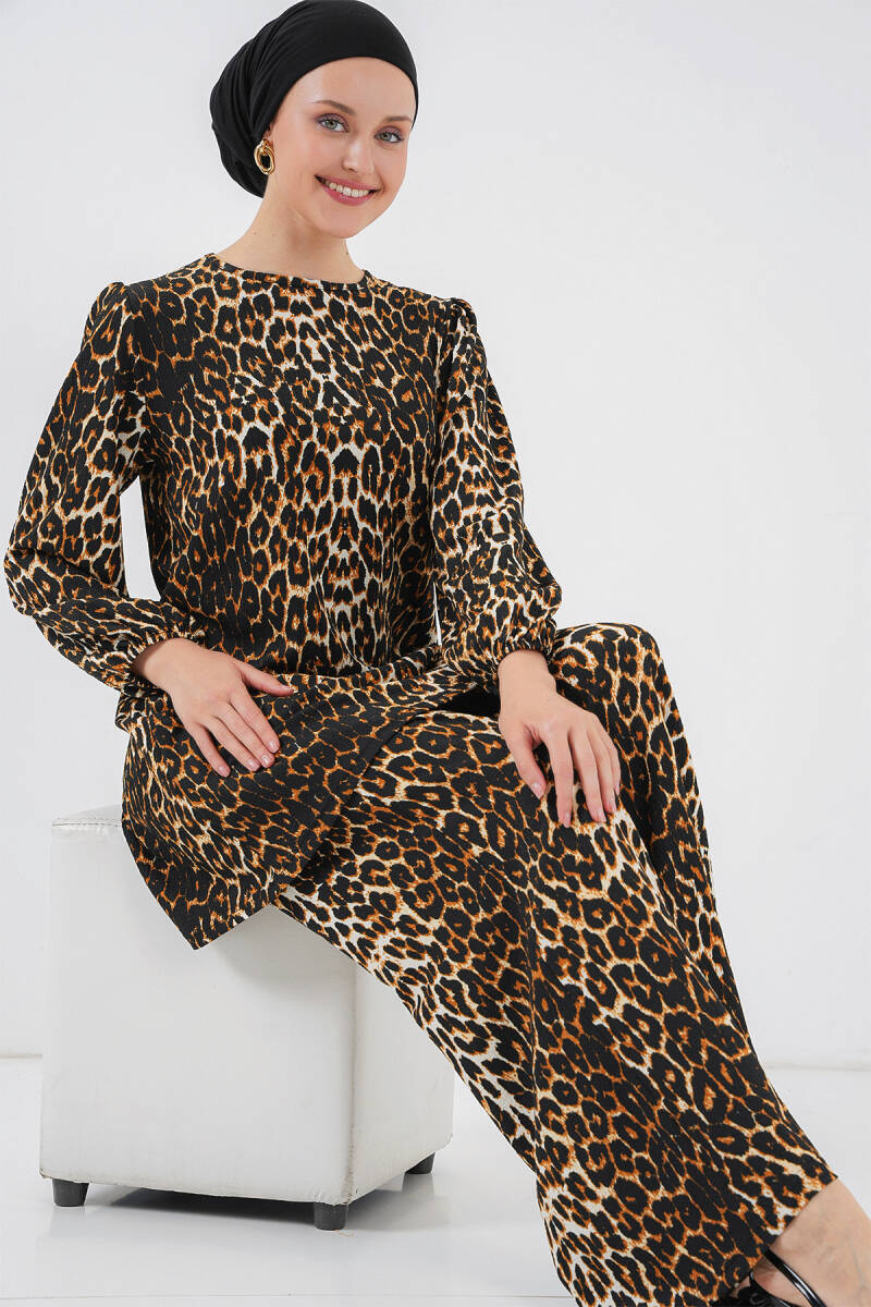 Kadın Leopar Tunik Pantolon Alt Üst Takım 6663 - BİGDART