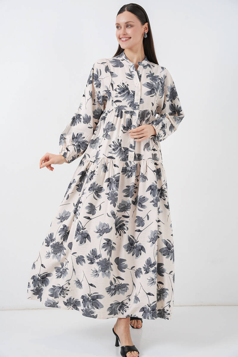 Kadın Lilyum Kumaş Uzun Tesettür Elbise 2593 - Gri - BİGDART