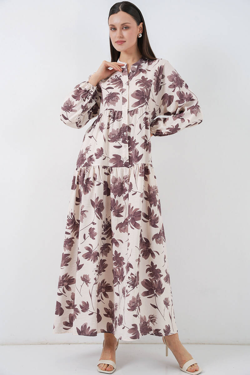 Kadın Lilyum Kumaş Uzun Tesettür Elbise 2593 - Kahverengi - BİGDART