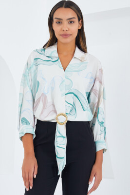 Kadın Oversize Dökümlü Crop Saten Gömlek 906 - Mint 
