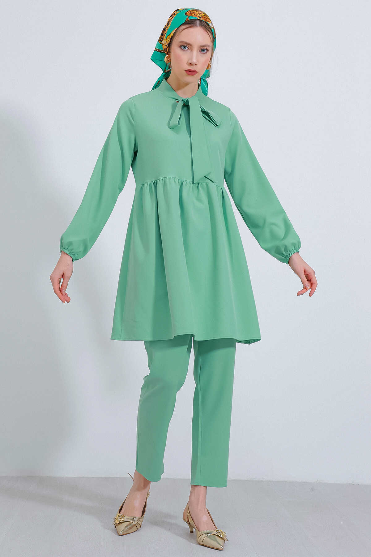 Kadın Mint Örme Pantolon Tunik Alt Üst Takım 6654 - 3