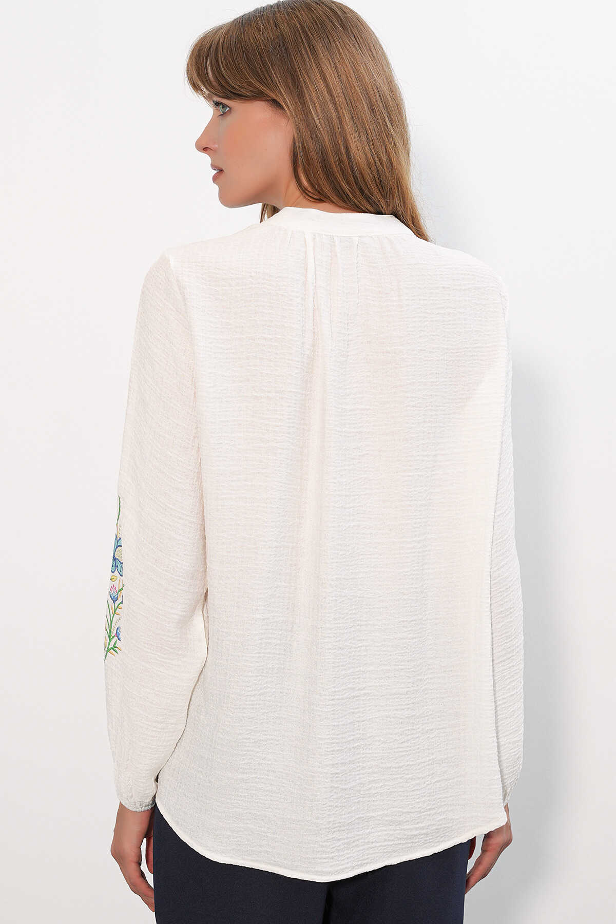 Kadın Nakışlı Oversize Bluz 1000 - Beyaz - 6