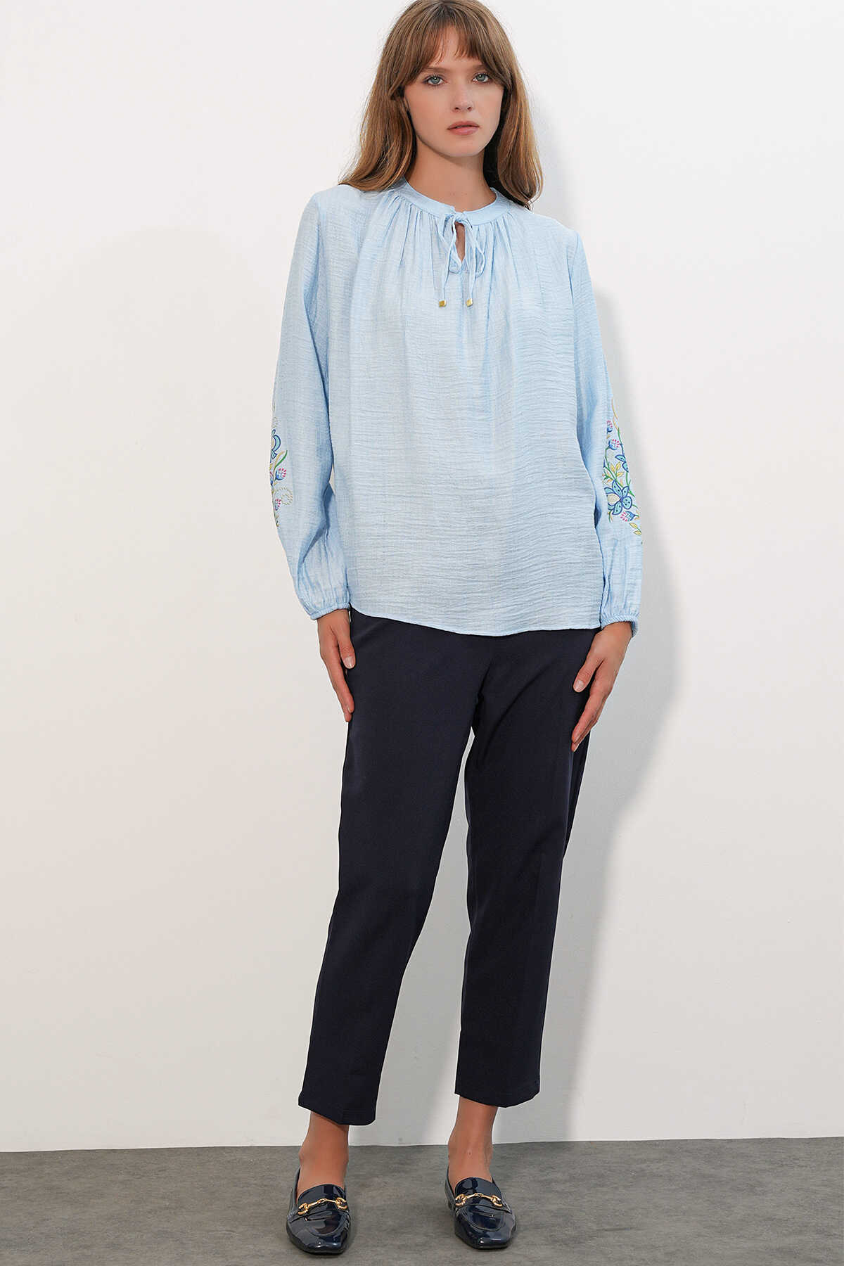 Kadın Nakışlı Oversize Bluz 1000 - Mavi - 2